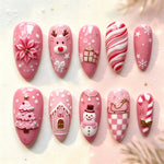 Press-On Nail Set Festive Designs & Jelly Glue
