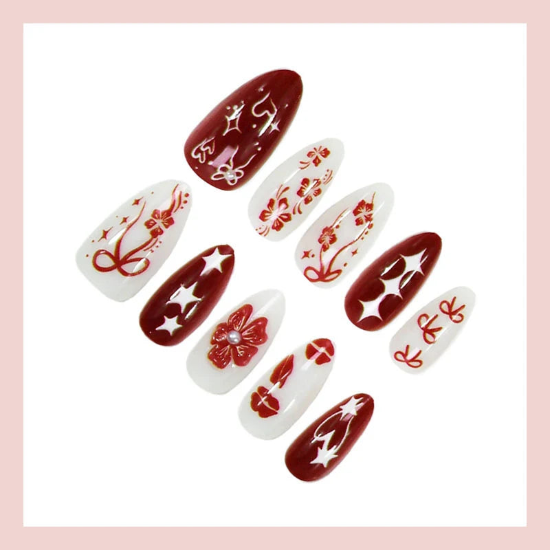 Press-On Nail Set Festive Designs No Glue Multiple Sizes
