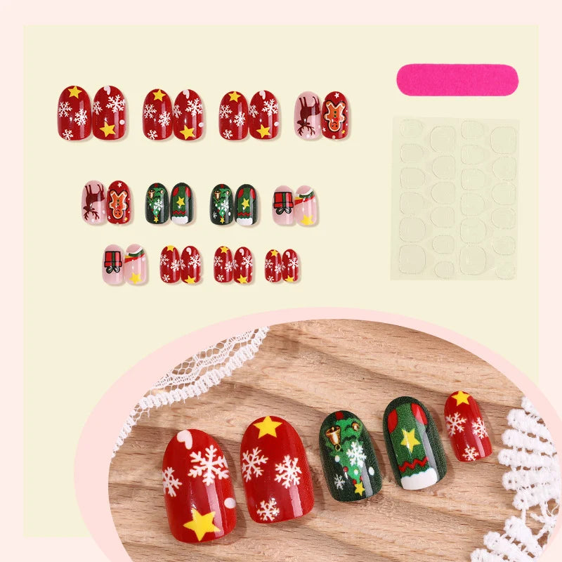 Press-On Nail Set Festive Designs Peel-And-Press Reusable