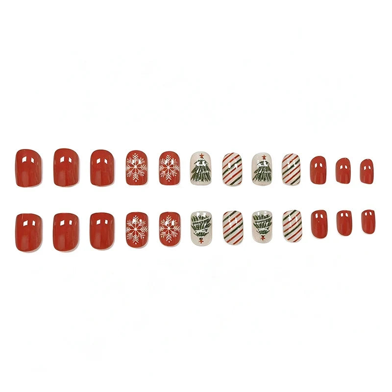 Press-On Nail Set Festive Holiday Designs 24-Piece Long-Lasting