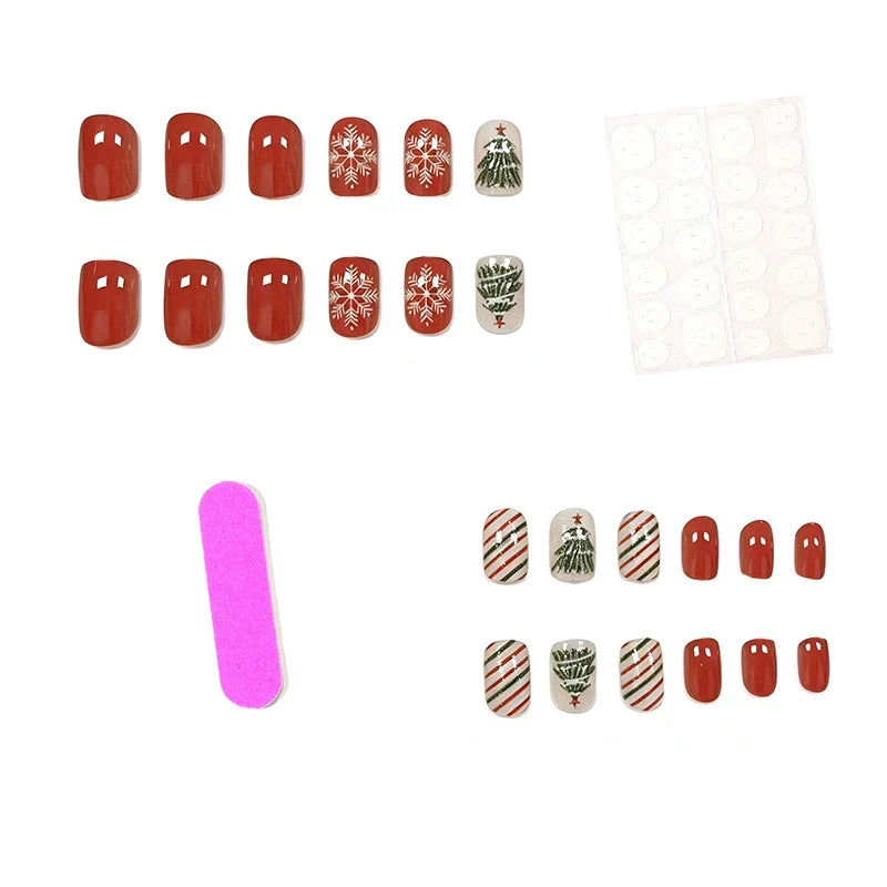 Press-On Nail Set Festive Holiday Designs 24-Piece Long-Lasting