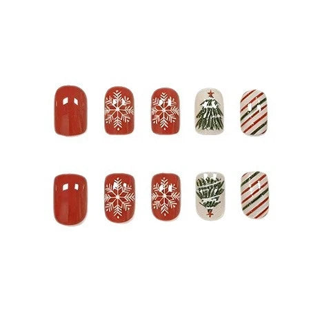 Press-On Nail Set Festive Holiday Designs 24-Piece Long-Lasting