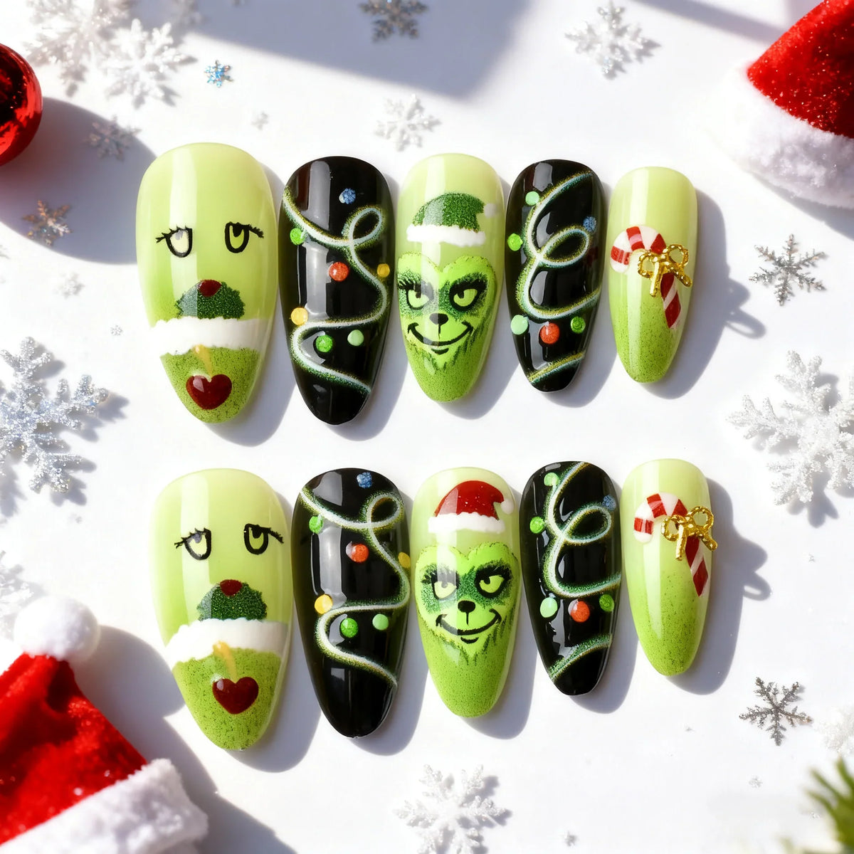 Press-On Nail Set Festive Holiday Designs Assorted Sizes