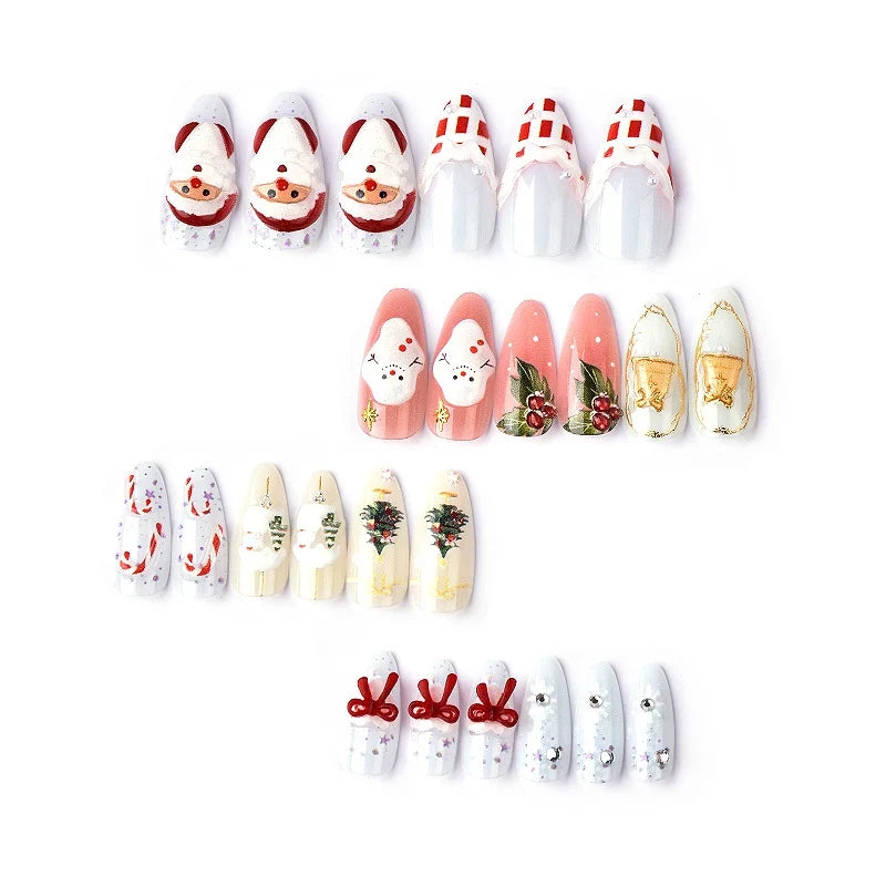 Press-On Nail Set Festive Holiday Designs Lightweight & Durable