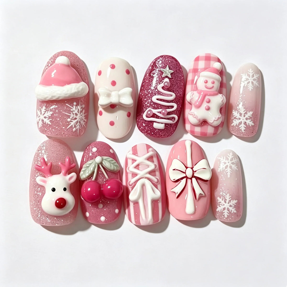 Press-On Nail Set Festive Holiday Designs & Multiple Sizes