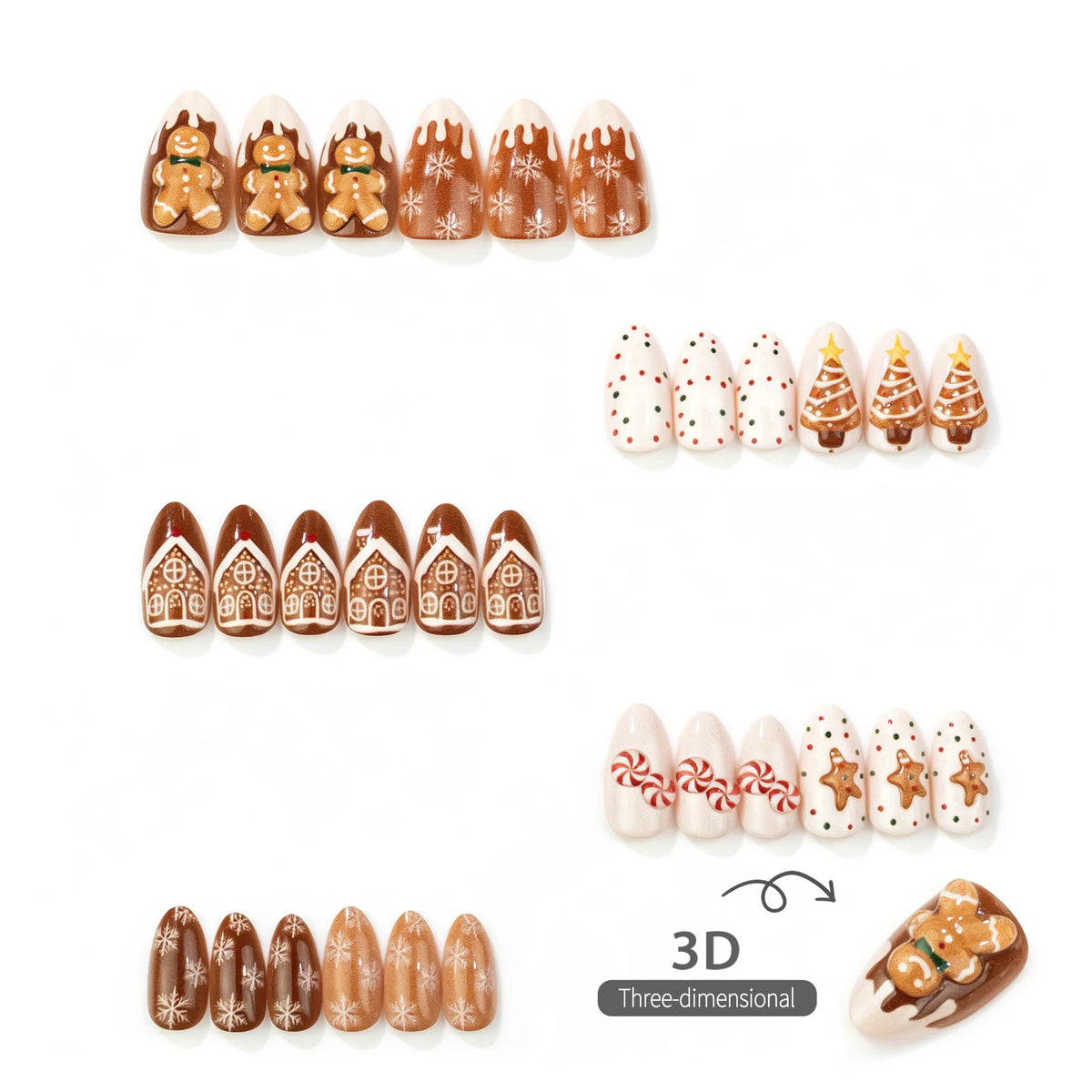 Press-On Nail Set Festive Holiday Designs No-Glue & Long-Lasting