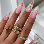 Press-On Nail Set Floral Embellished Adhesive Backing & Multiple Sizes