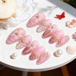 Press-On Nail Set Floral Embellished Adhesive Backing & Multiple Sizes