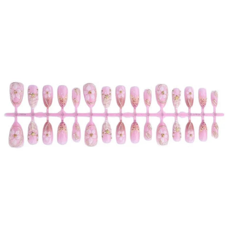Press-On Nail Set Floral Embellished Adhesive Backing & Multiple Sizes