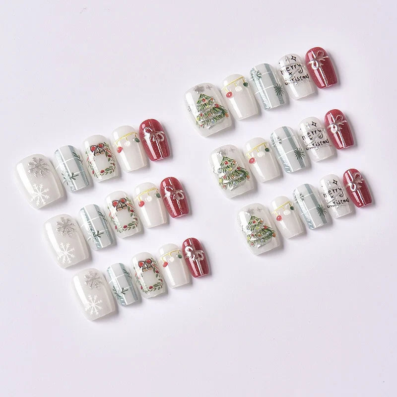 Press-On Nail Set Gold Holiday Designs Glue-Free