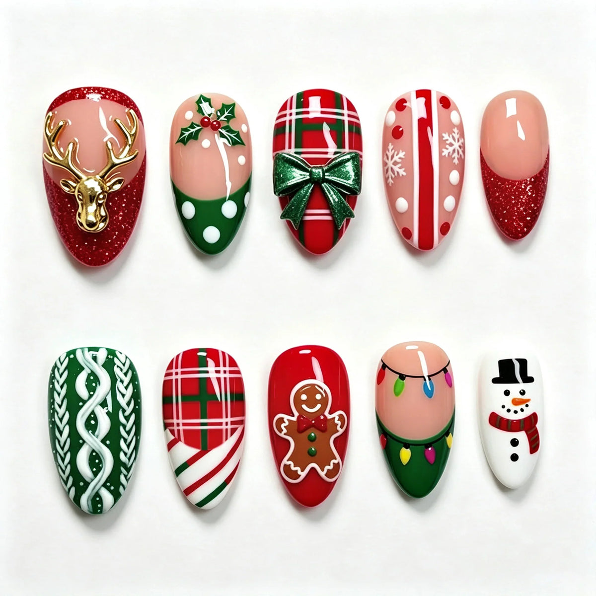 Press-On Nail Set Holiday Designs 24-Piece Glue & File