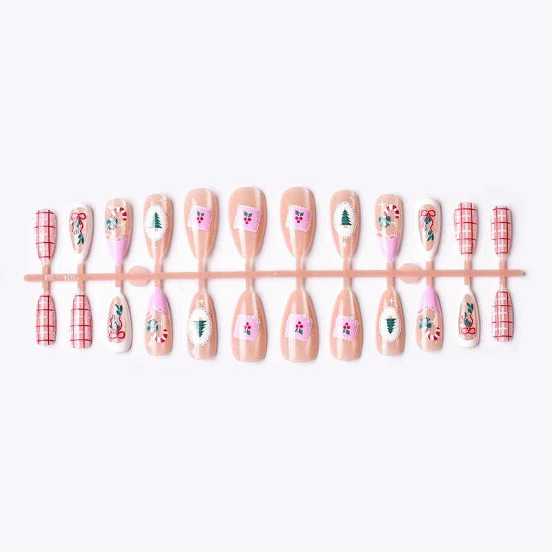 Press-On Nail Set Holiday Designs Adhesive Included Multiple Sizes