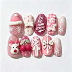 Press-On Nail Set Holiday Designs Easy Application Multiple Sizes