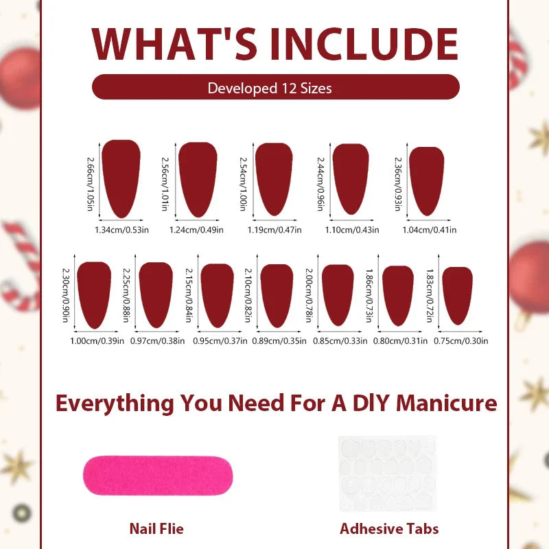 Press-On Nail Set Holiday Designs Glossy Finish Easy Application