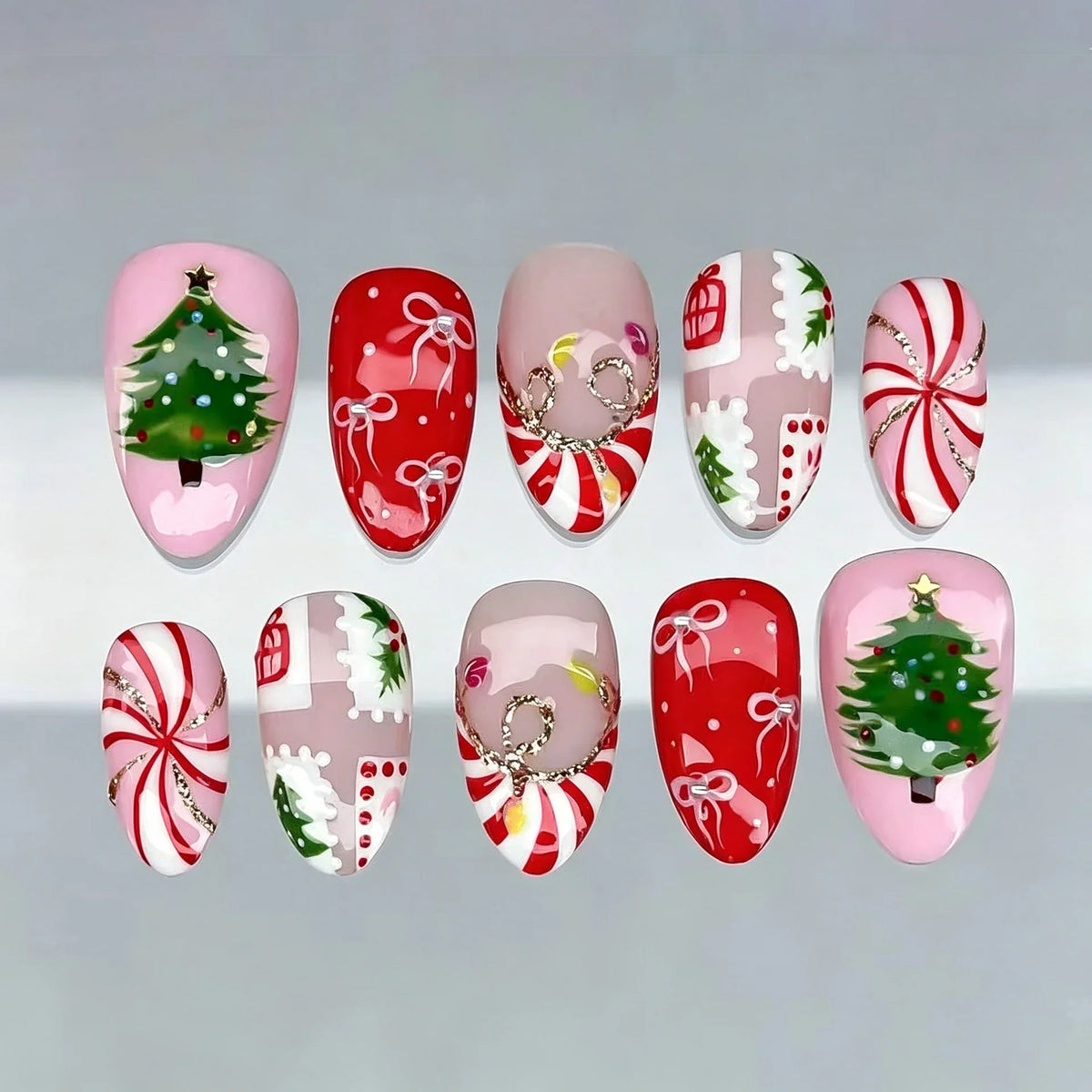 Press-On Nail Set Holiday Designs Long-Lasting Wear