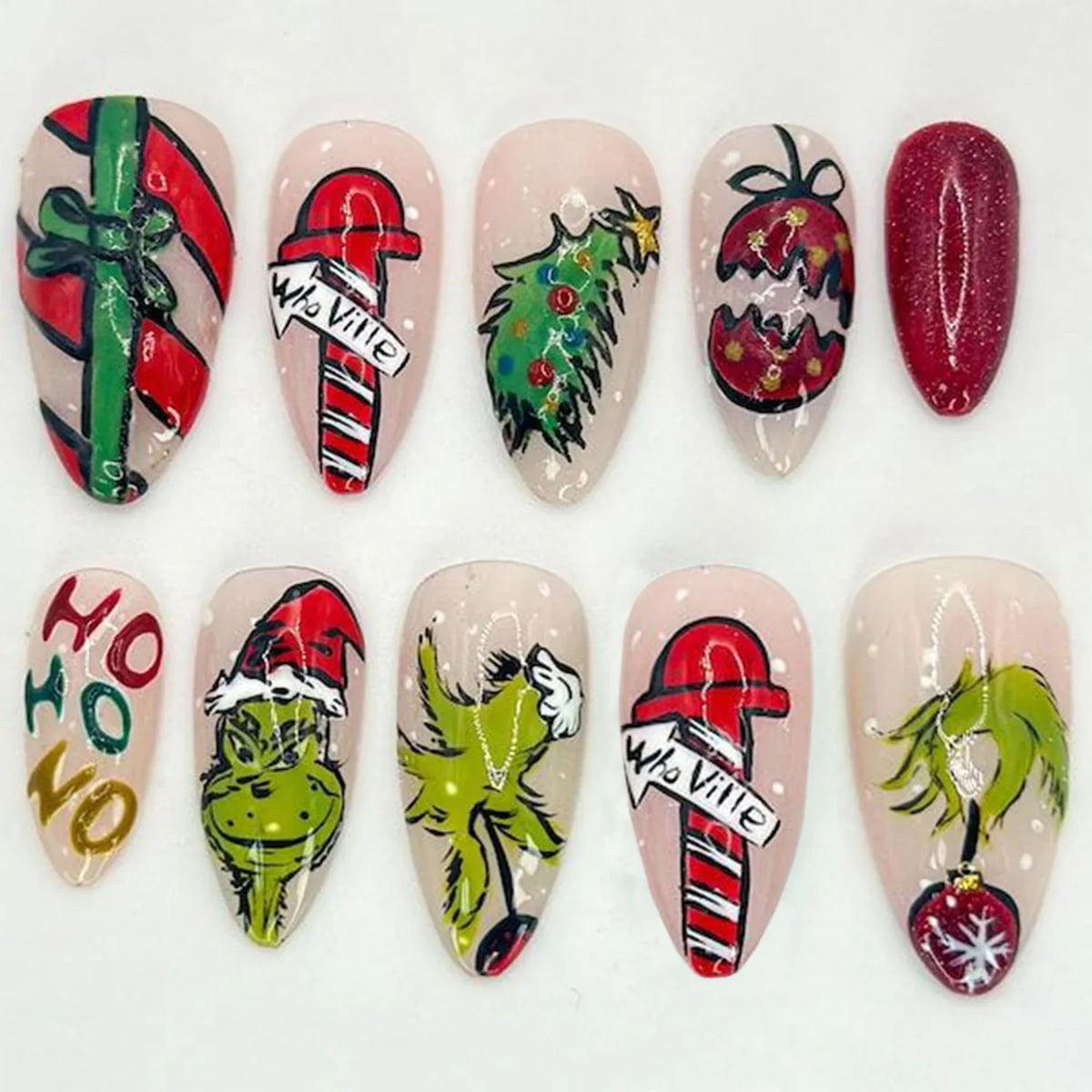 Press-On Nail Set Holiday Designs & Multiple Sizes