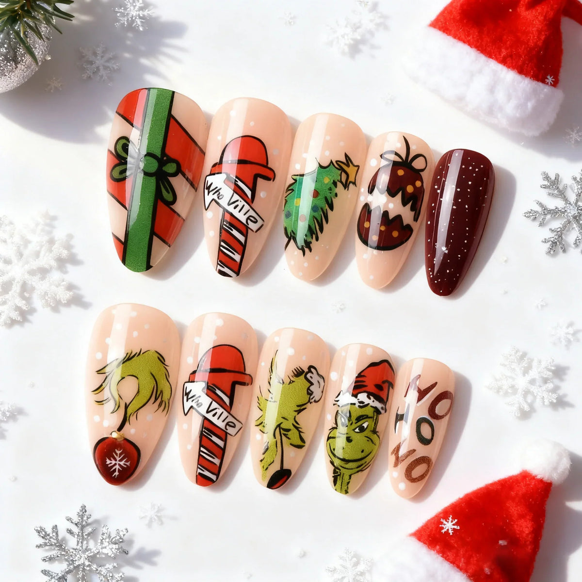 Press-On Nail Set Holiday Designs & No Adhesive