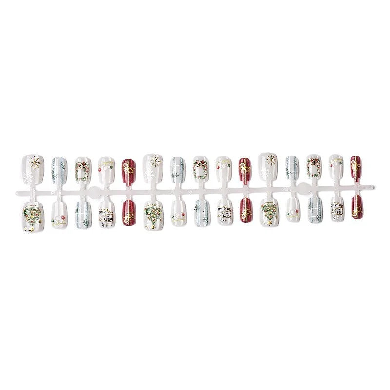 Press-On Nail Set Holiday Designs No-Dry Application Multiple Sizes