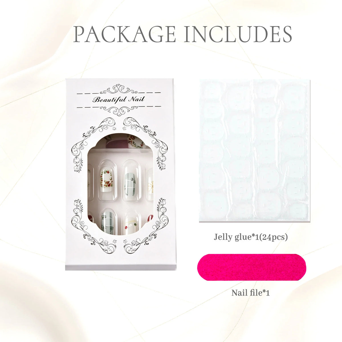 Press-On Nail Set Holiday Designs No-Dry Application Multiple Sizes