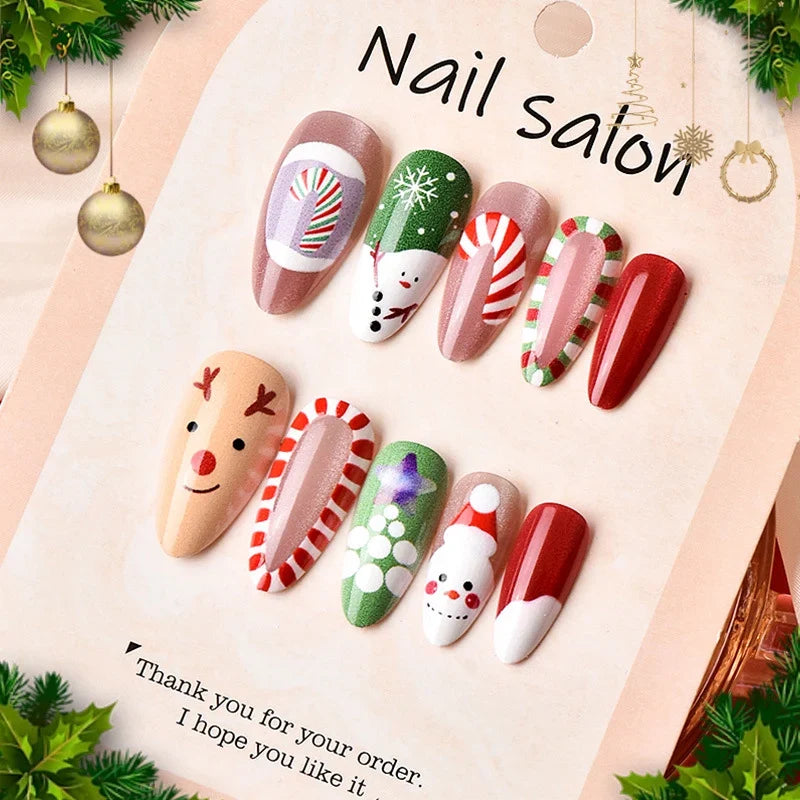 Press-On Nail Set Holiday Designs Peel-And-Stick & Reusable
