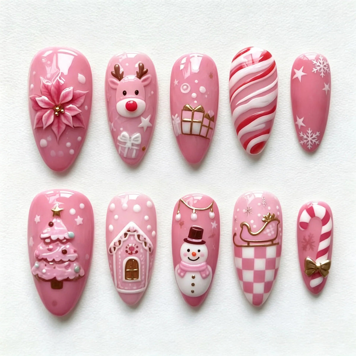 Press-On Nail Set Holiday Designs Reusable & Glossy Finish