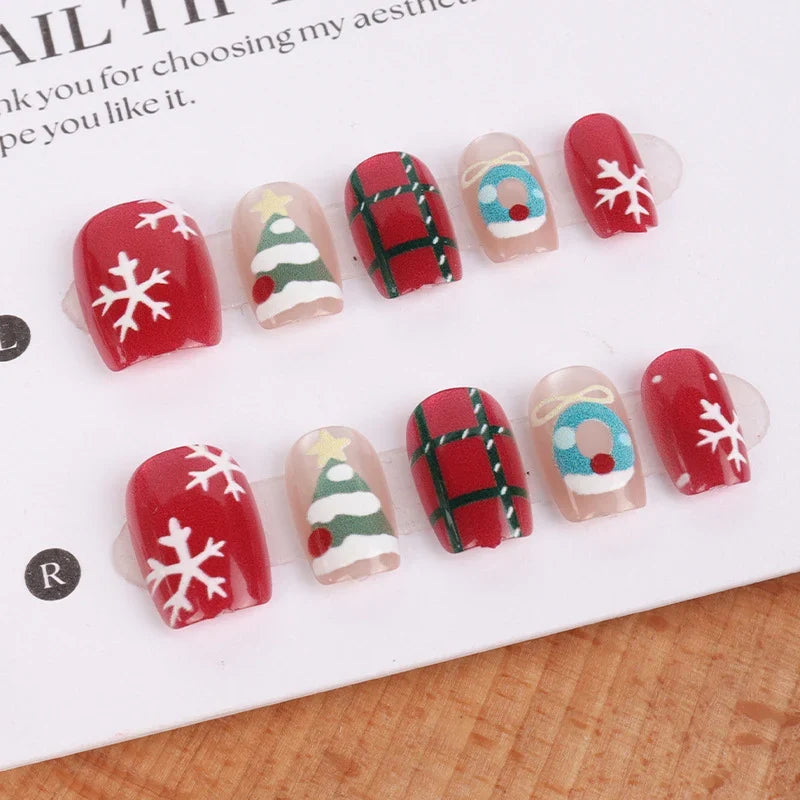 Press-On Nail Set Holiday Designs Self-Adhesive & Assorted Sizes