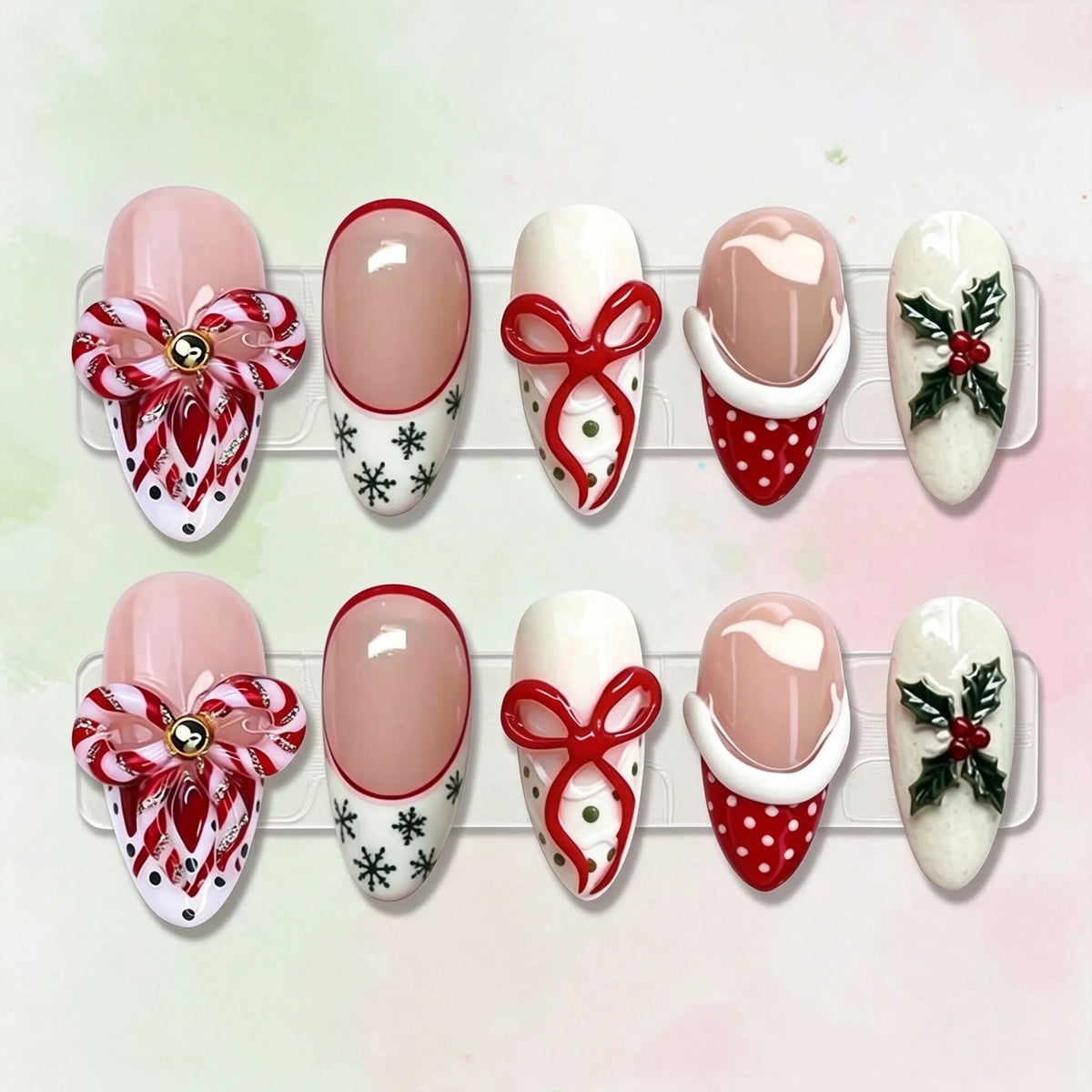 Press-On Nail Set Holiday Designs Self-Adhesive & Long-Lasting
