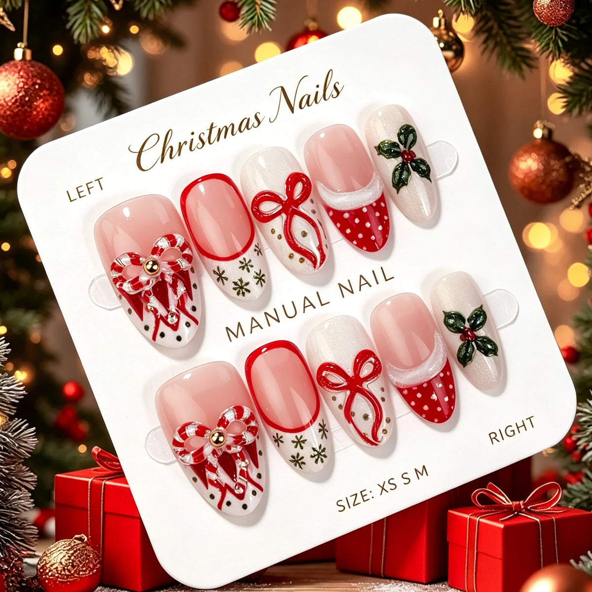 Press-On Nail Set Holiday Designs Self-Adhesive & Long-Lasting