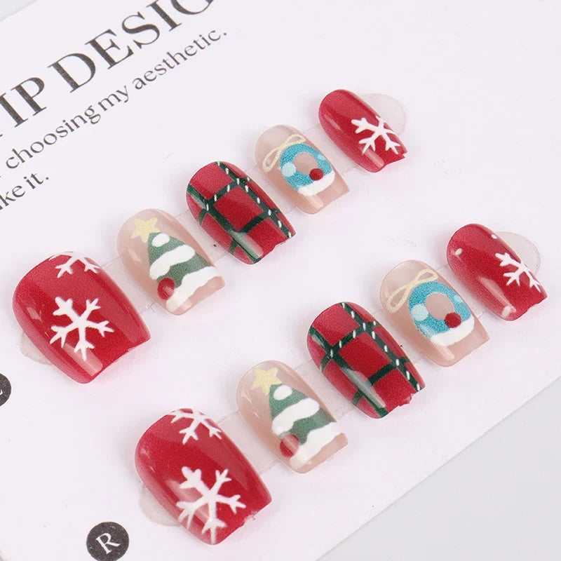 Press-On Nail Set Holiday Designs Self-Adhesive & Multiple Sizes