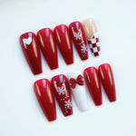 Press-On Nail Set Holiday Red Snowflake & Bow