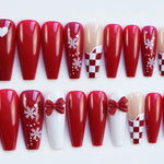 Press-On Nail Set Holiday Red Snowflake & Bow