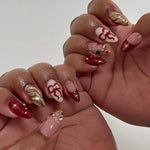 Press-On Nail Set Long-Lasting Festive Red Bows & Stars