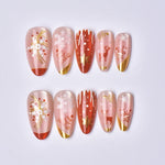 Press-On Nail Set No-Glue Holiday Snowflake & Gold Accents