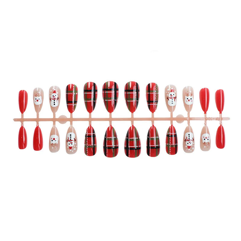 Press-On Nail Set Peel-And-Press Reusable Snowman & Plaid