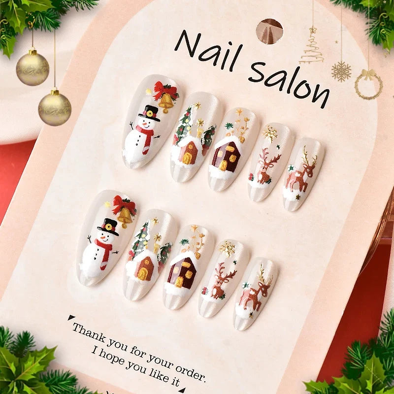 Press-On Nail Set Peel-And-Stick Reusable Christmas Designs