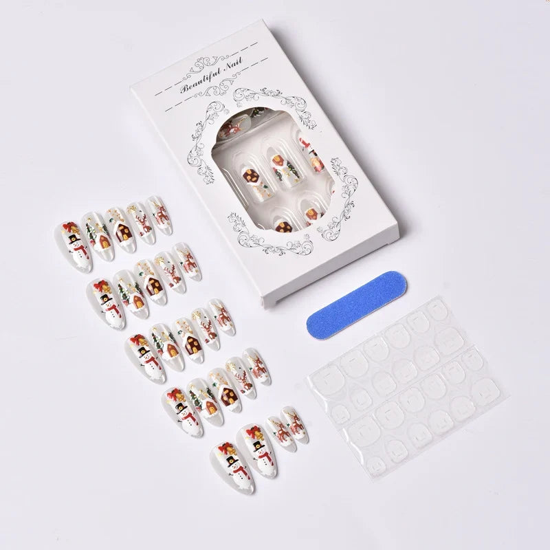 Press-On Nail Set Peel-And-Stick Reusable Christmas Designs