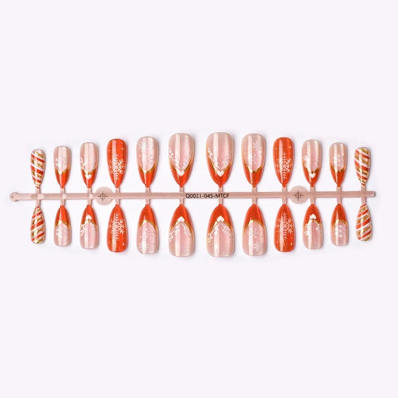 Press-On Nail Set Red & Gold Snowflake Easy Application