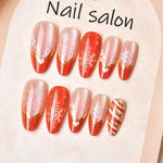 Press-On Nail Set Red & Gold Snowflake Self-Adhesive