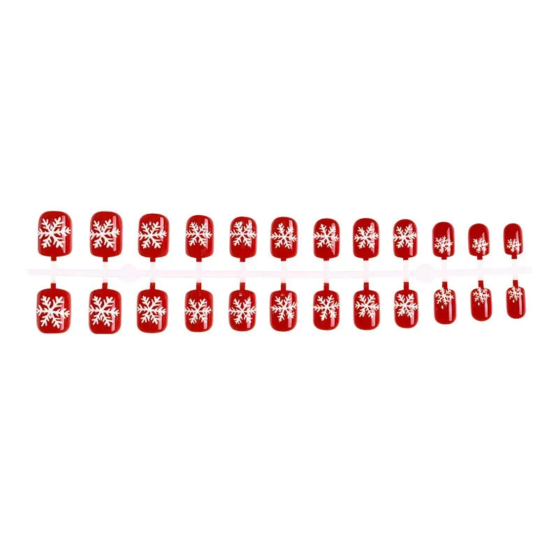 Press-On Nail Set Red Snowflake With Glue & Template