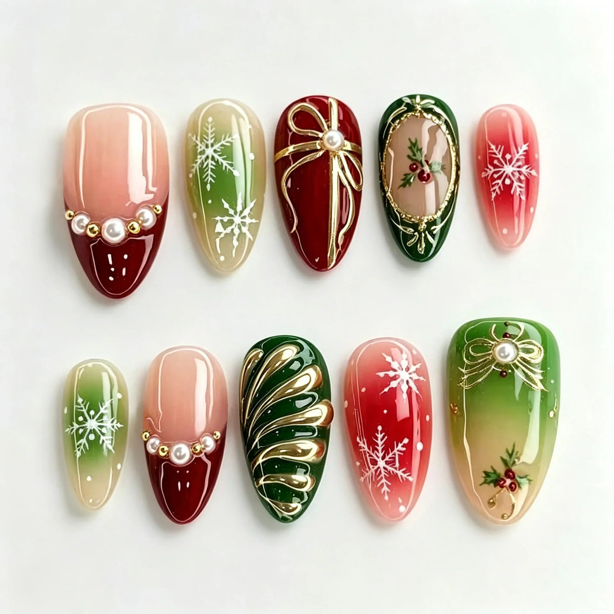 Press-On Nail Set Reusable Lavender Snowflake & Pearl