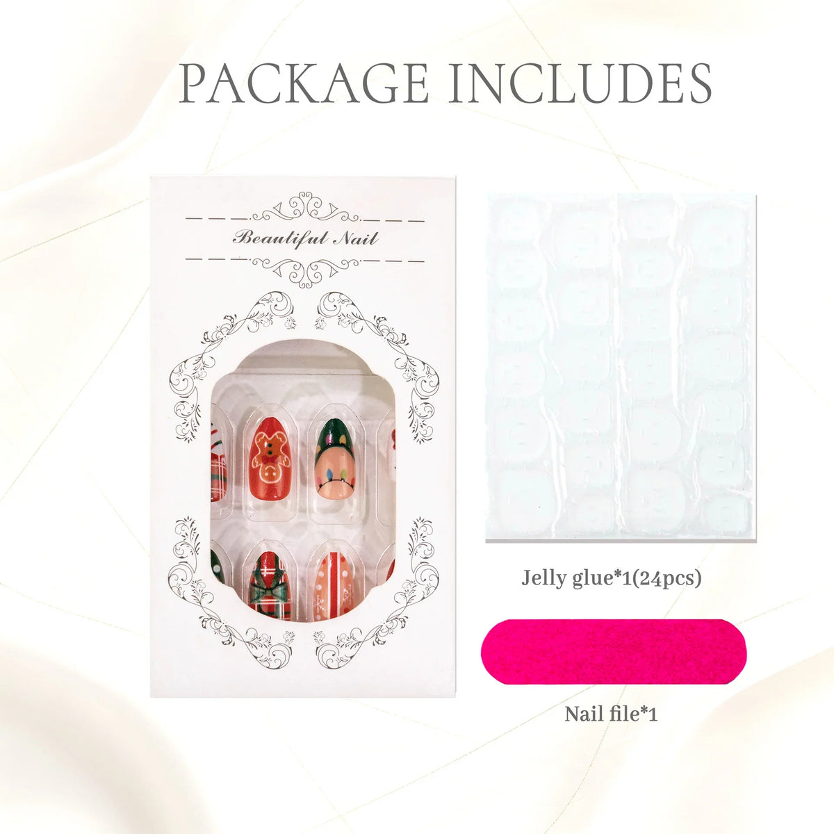 Press-On Nail Set Salon-Quality Holiday Designs 24-Piece Kit