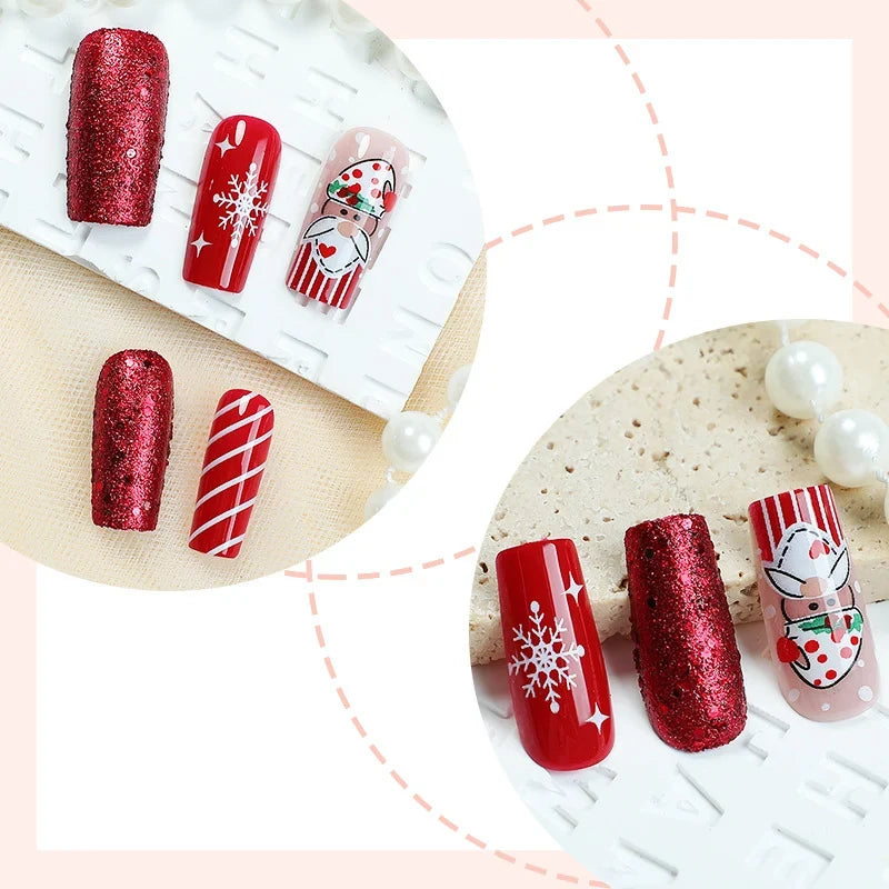 Press-On Nail Set Santa-Themed Easy-Apply & Chip-Resistant