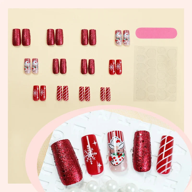 Press-On Nail Set Santa-Themed Easy-Apply & Chip-Resistant