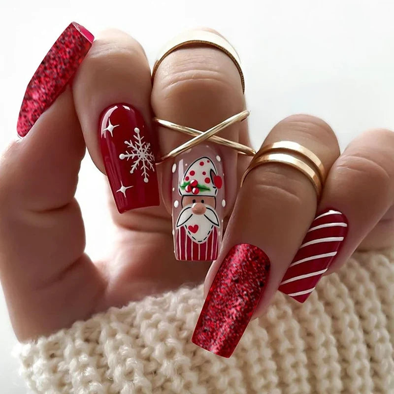 Press-On Nail Set Santa-Themed Easy-Apply & Chip-Resistant