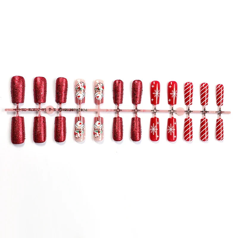 Press-On Nail Set Santa-Themed Easy-Apply & Chip-Resistant