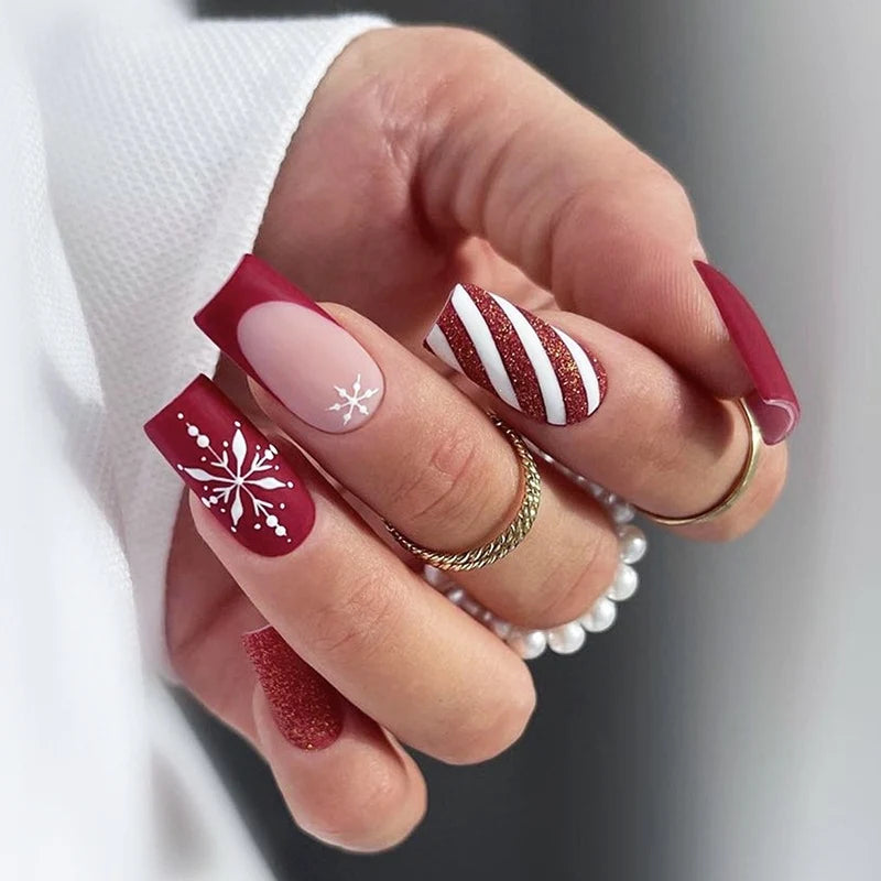 Press-On Nail Set Self-Adhesive Festive Glitter Multiple Sizes