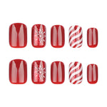 Press-On Nail Set Self-Adhesive Holiday Snowflake & Candy Cane