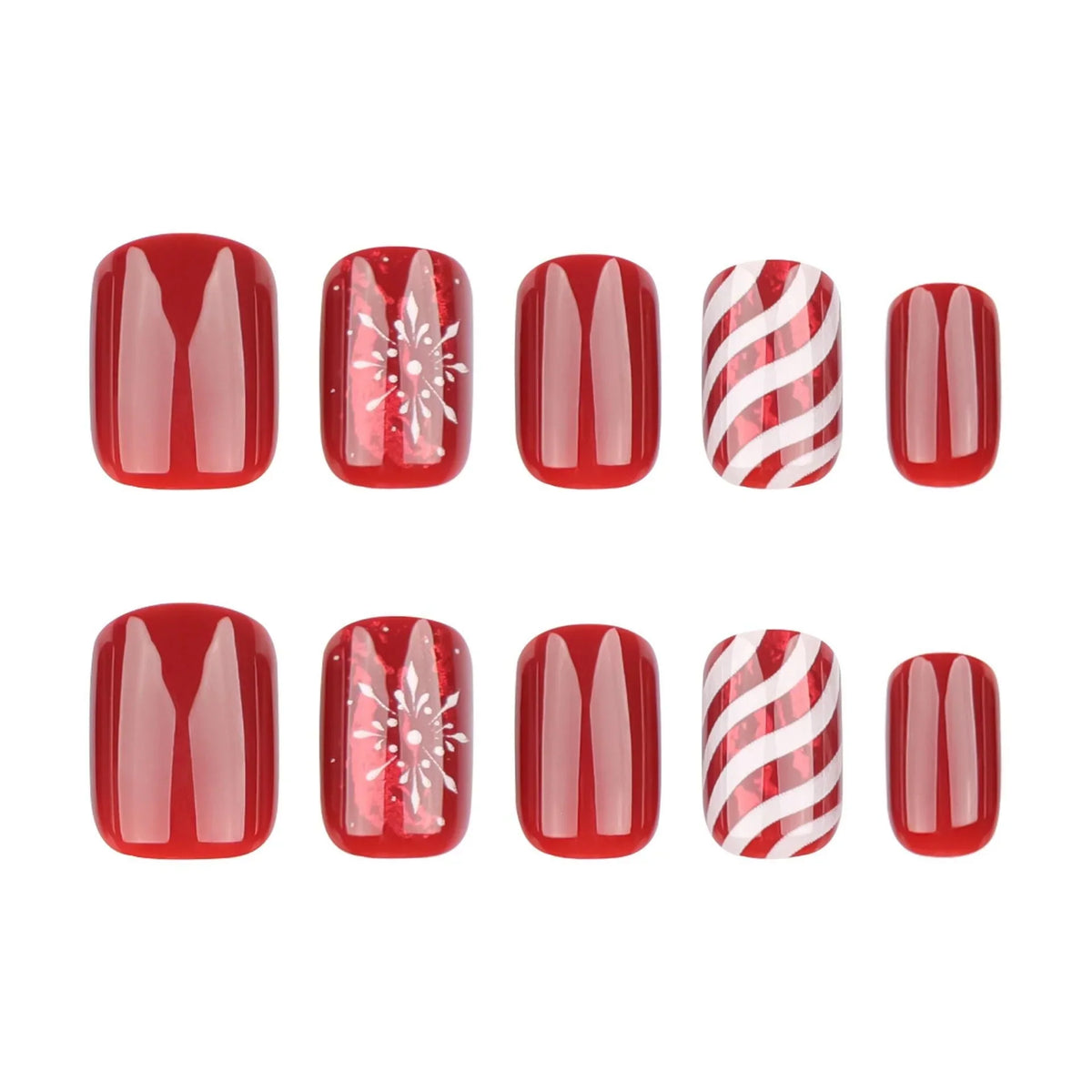 Press-On Nail Set Self-Adhesive Holiday Snowflake & Candy Cane