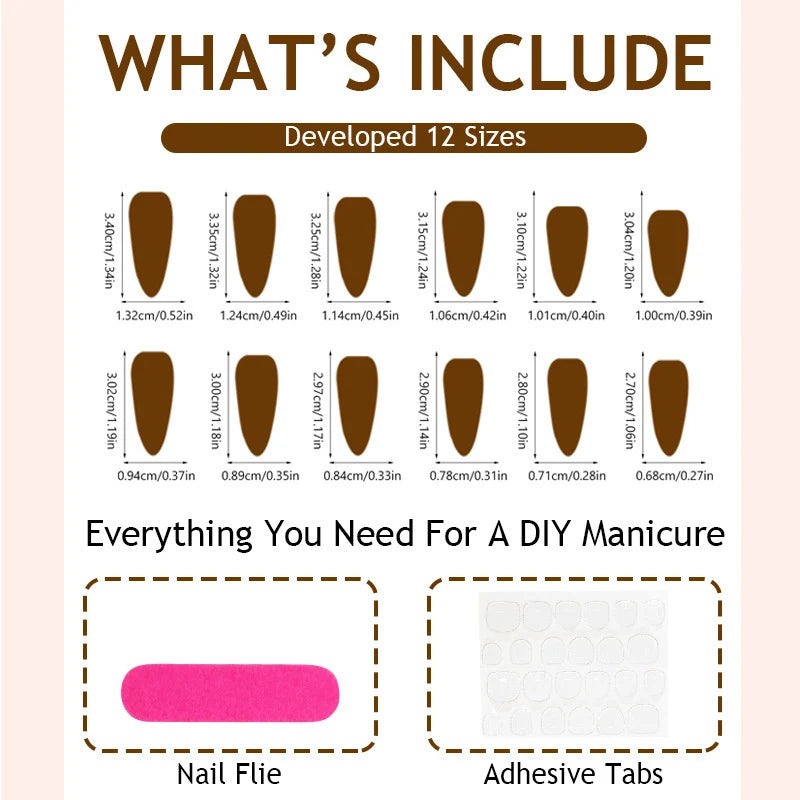 Press-On Nail Set Sparkling Design Adhesive Strips