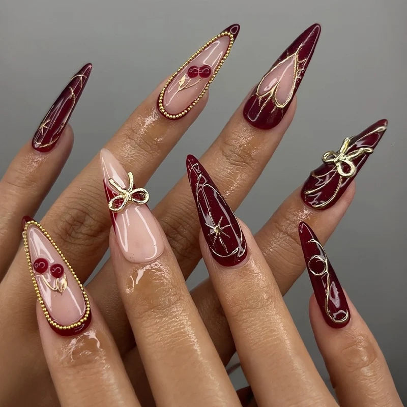 Press-On Nail Set Sparkling Design Adhesive Strips
